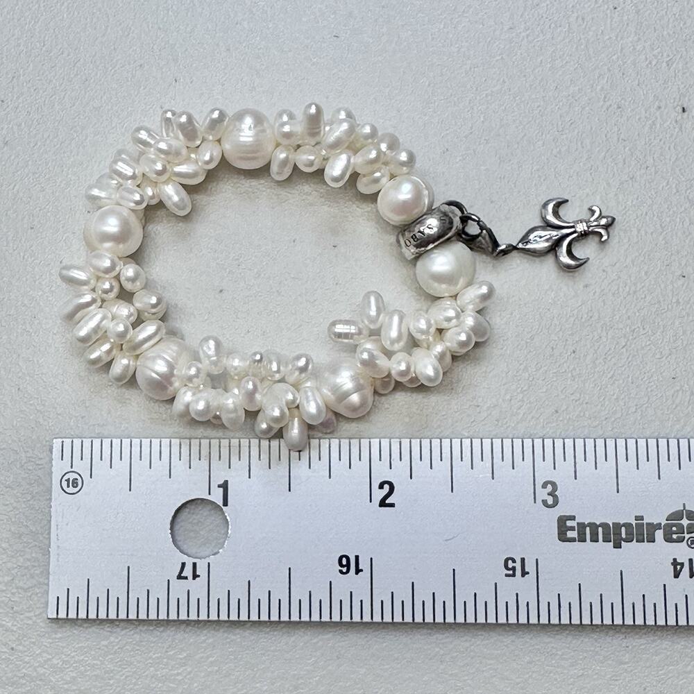 Thomas Sabo Sterling Silver 925 Freshwater Pearl Charm Bracelet Fleur De Lis - Picture 5 of 5